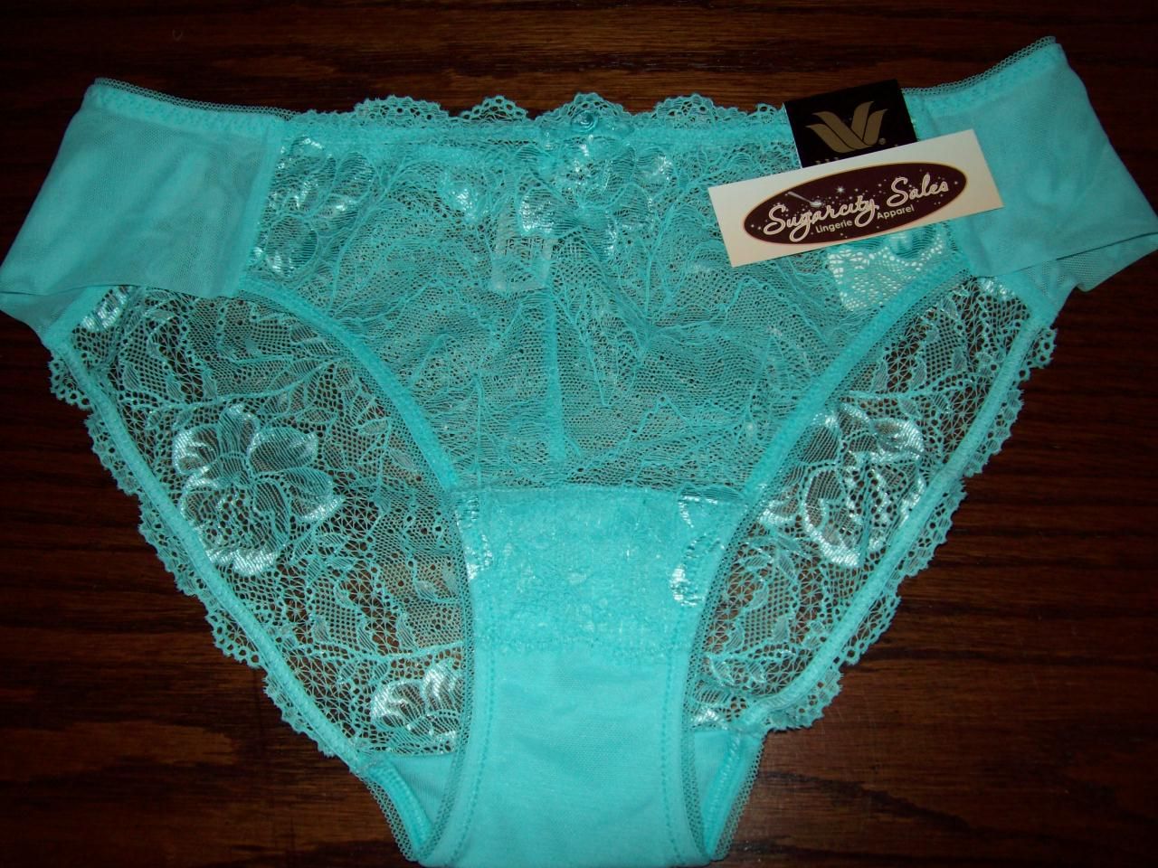 NWT WACOAL LACE & MESH BIKINI PANTIES SO SEDUCTIVE 873199 AQUA BLUE M L